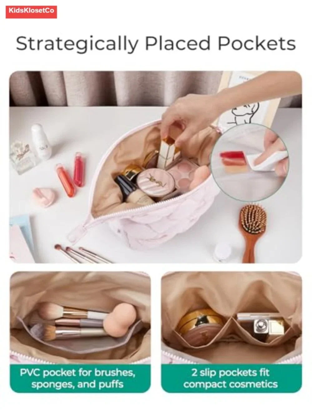 Quilted Travel Makeup Bag - Puffy Toiletry Organizer, Wide Opening, Cosmetic